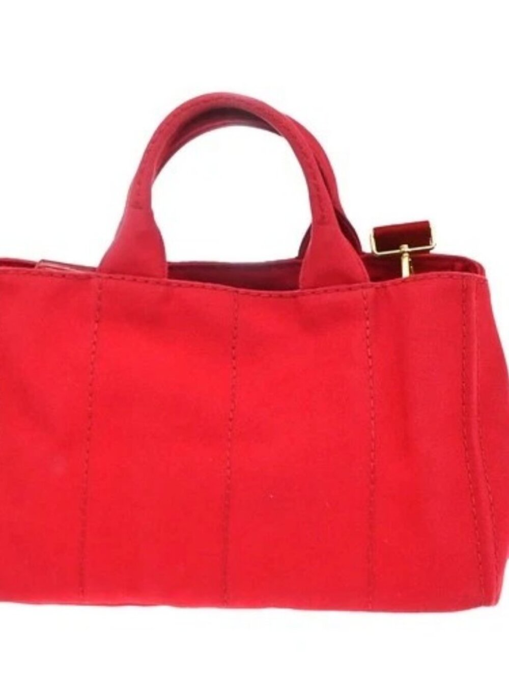 PRADA Logo Canapa 2Way Shoulder Hand Bag Canvas Leather Red GHW 79YH925 - Picture 3 of 16